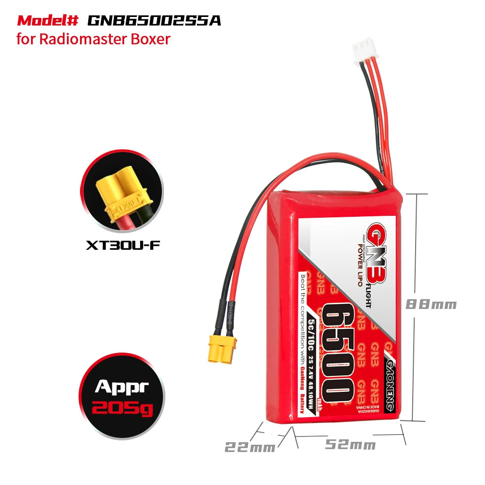 6500mAh 2S 5C - Radimaster Boxer